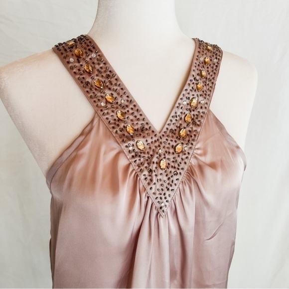 Francesca’s Women’s Glass Beaded V-Neck Satin Tunic - Picture 2 of 5